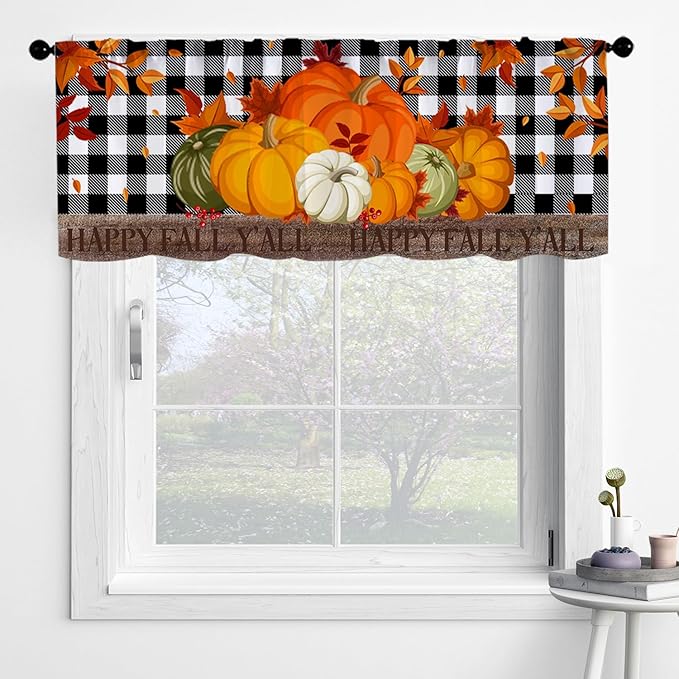 Fall Pumpkin Kitchen Curtains Thanksgiving Harvest Design by BrilliStar