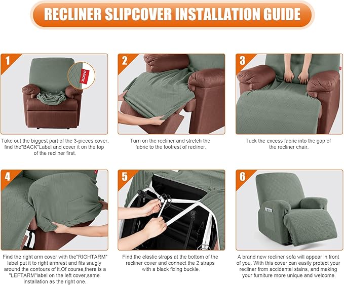 VANSOFY Recliner Cover, 3-Pieces Stretch Reclining Couch Covers - Image 4