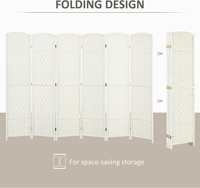HOMCOM Room Divider, 6 Ft 6 Panel Folding Privacy Screen, Hand-Woven PP Wall - Image 3