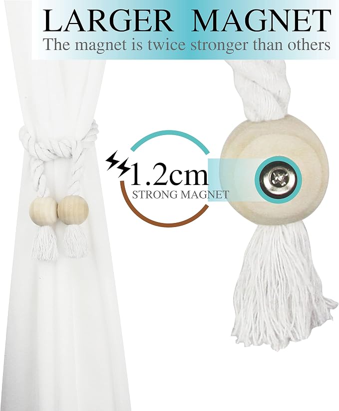 4 Pack Magnetic Curtain Tiebacks Cotton Hand Woven Tie Back Decorative Rope - Image 4
