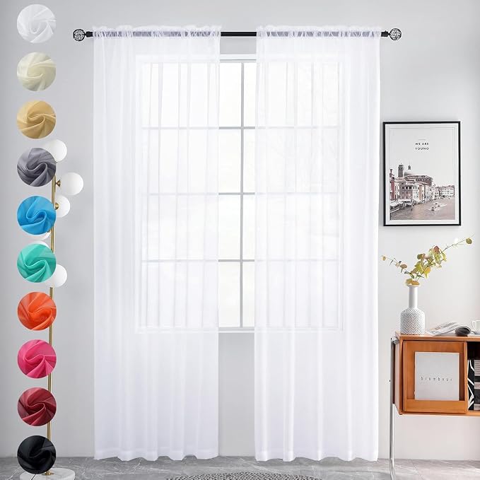 youleyar Sheer Rod Pocket Curtain Voile Draperies 2 Panels White Beige Black by Youleyar
