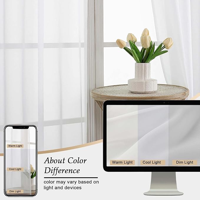 White Sheer Curtains 84 Inches Long 2 Panels Set - Image 7