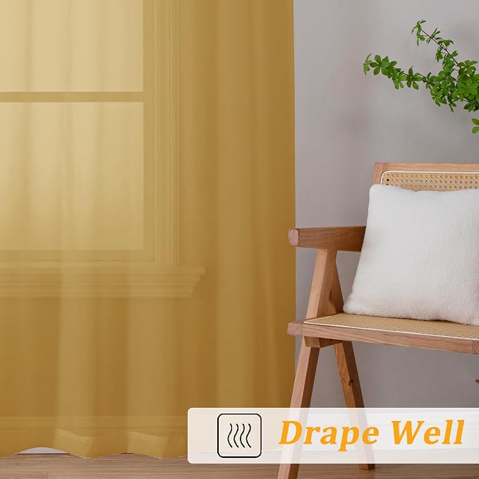 Gwine Gold Sheer Curtains 72 Inches Long 2 Panels Set - Image 6