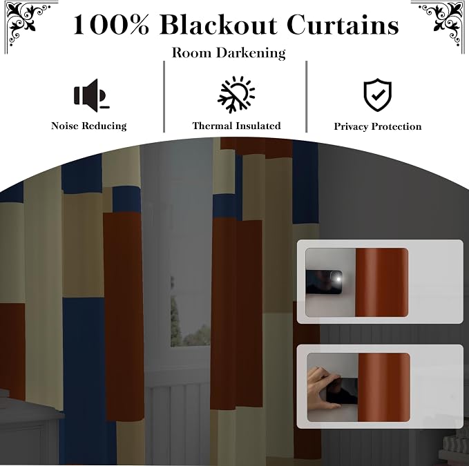 Tyrot Terracotta Blue 100% Blackout Curtains - Image 3