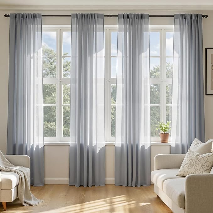 MIULEE Dark Grey Sheer Curtains 108 Inches Long, 4 Panels Set, Rod Pocket Light by MIULEE