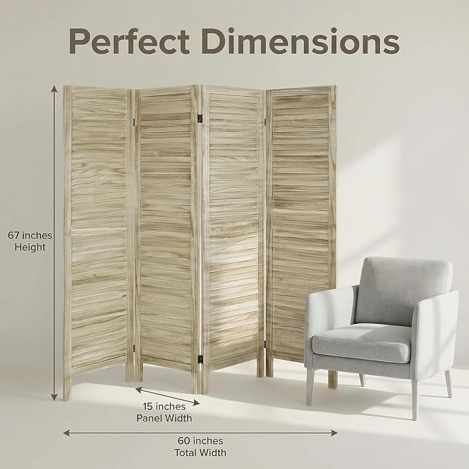 Bluecat 4 Panel Room Divider, Freestanding Solid Wood Partition Wall - Image 2