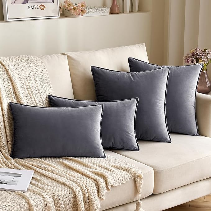 MIULEE Dark Grey Velvet Throw Pillow Covers 24x24 Soft Decorative Solid Square - Image 4