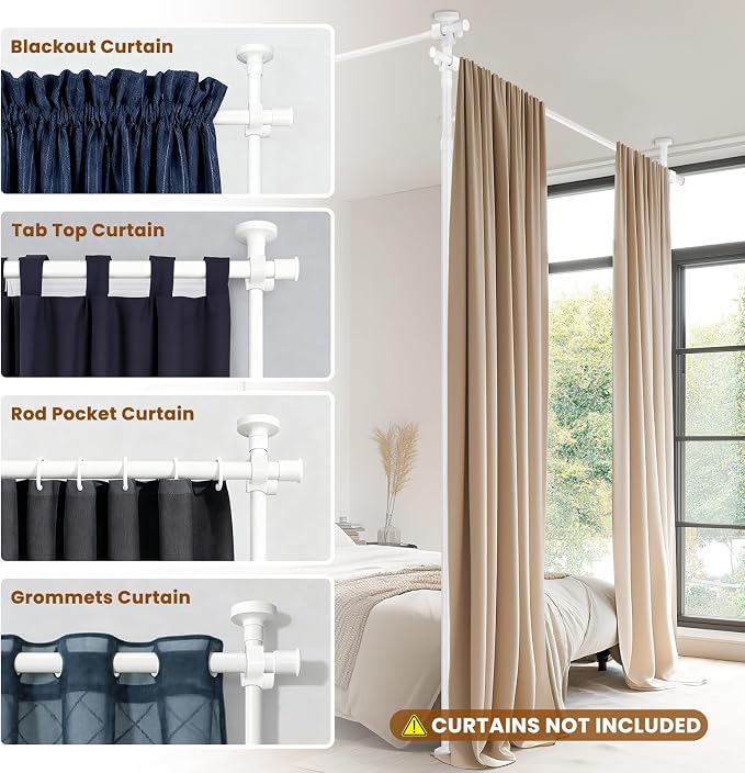 No Drill Curtain Rods for Room Divider, Adjustable Tension Rod 35-100" W x - Image 8