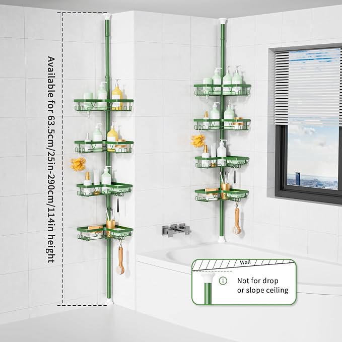 KEGII Shower Caddy Tension Pole, 4-Tier Rustproof Adjustable Corner Bathroom - Image 6