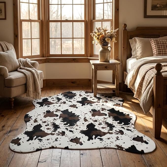 MustMat Cute Cow Print Rugs 4'7''×5'3'' Western Cowboy Decor Faux Cow Hide Rug - Image 5