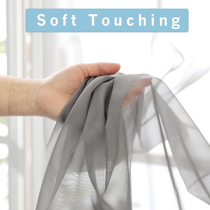 OWENIE Sheer Curtains Grey 45 Inches Long, Light Filtering Tiers - Image 2