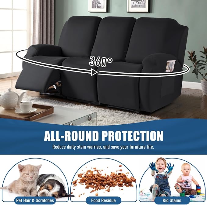 TAOCOCO Recliner Sofa Slipcover, 3 Pieces Polyester Fabric Stretch Sofa Covers - Image 3