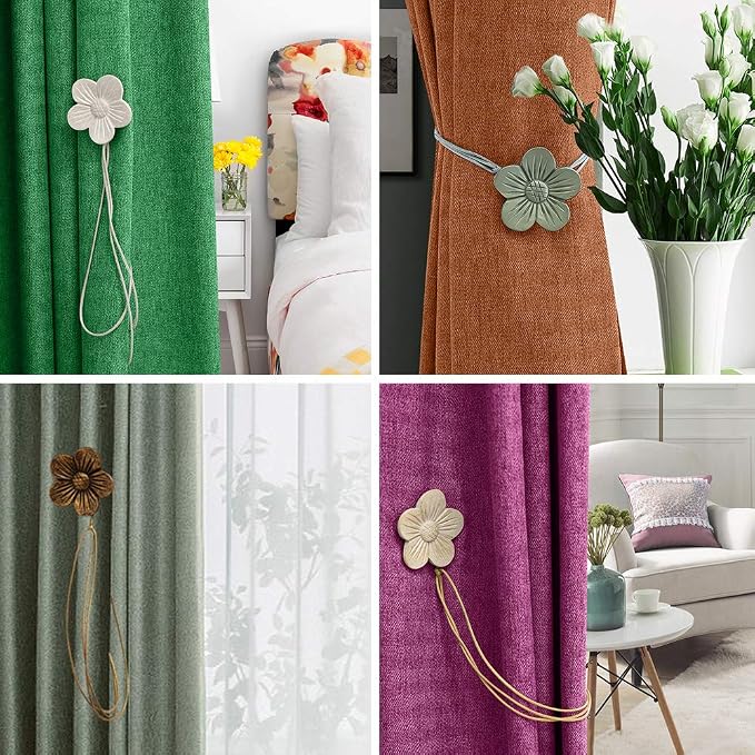Lewondr Curtain tie Magnetic, 4 Pieces Vintage Resin Flower Curtain Drapery - Image 6