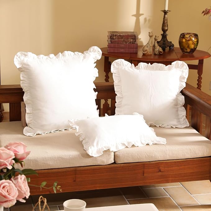 patdrea Shabby Chic White Decorative Throw Pillow Covers 22"x22" Set of 2 - Image 5
