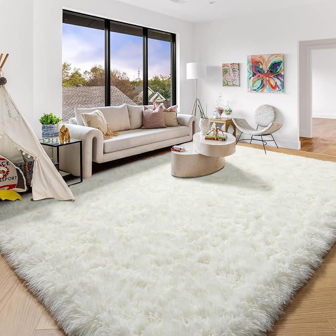 Amdrebio Ivory Rugs for Living Room Bedroom, 6x9 Soft Fluffy Area Rug for Kids - Image 3