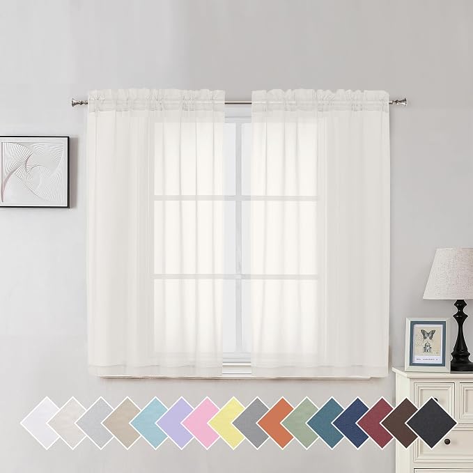 Aiyufeng Ivory Sheer Curtains for Living Room 45 inch Length 2 Panels Set by Aiyufeng