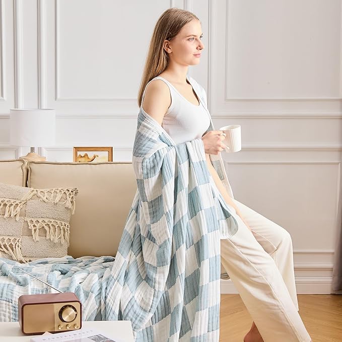 EMME Checkered Cotton Blanket Queen Size - Image 6