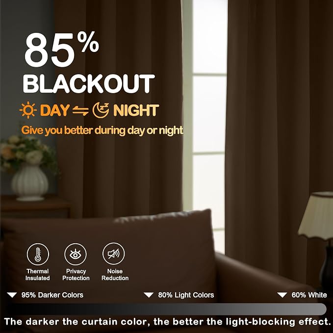 OVZME Brown Blackout Curtains for Bedroom 63 Inch Length 2 Panels, Protect - Image 5