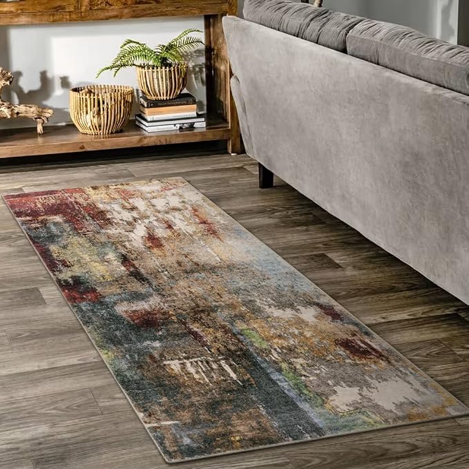 Lahome Modern Abstract Bathroom Runner Rug, 2x4.3 Red Entryway Carpet Runner by Lahome