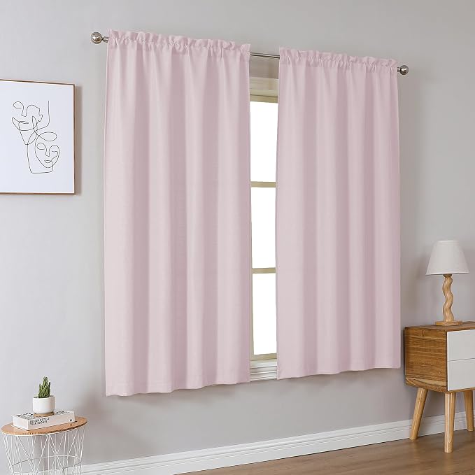 Chyhomenyc Bennet Blush Pink Curtains 63 Inch Length 2 Panels, Faux Linen - Image 2