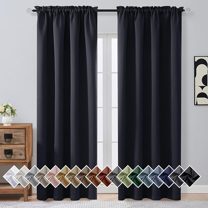 OVZME Black Blackout Curtains for Bedroom 90 Inch Length 2 Panels, Room by OVZME