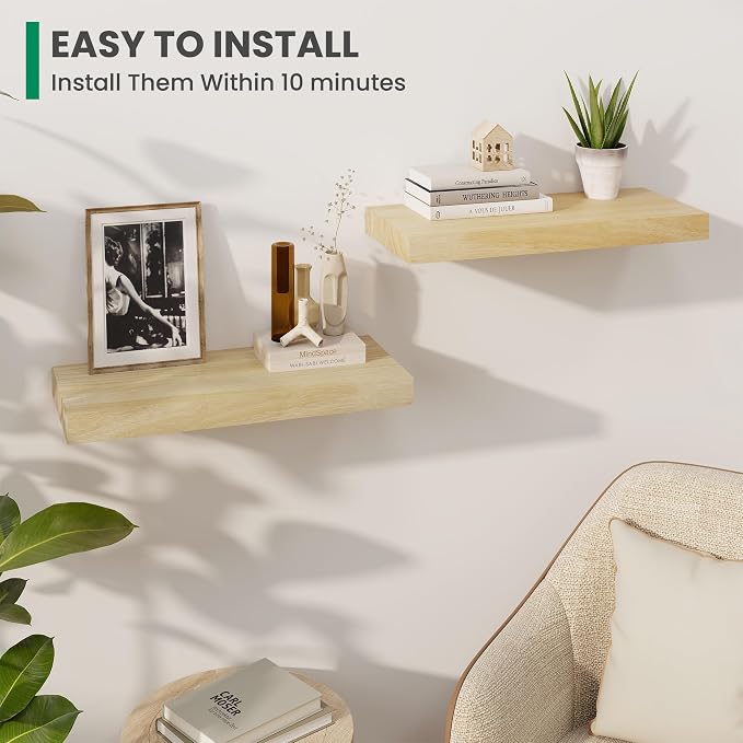 Wood Floating Shelves For Wall, 24”W x 9”D x 1.56”H Deep Wood Wall Shelves for - Image 4