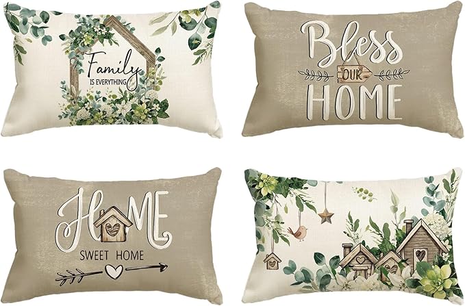 AVOIN colorlife Sweet Home Family is Everything Spring Floral Throw Pillow by AVOINcolorlife
