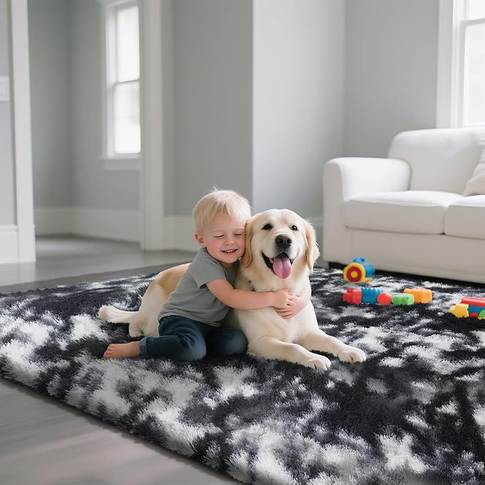 yongyangjuxin Fluffy Rug Shaggy Area Rug, Mottling Black 6x9 Area Rugs - Image 5