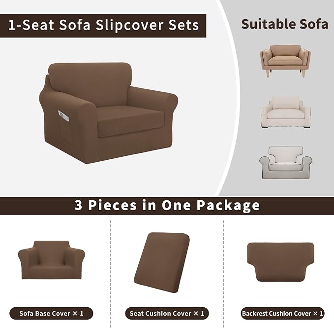 Easy-Going 3 Pieces Stretch Chair Cover Washable Chair Slipcover Set - Image 3