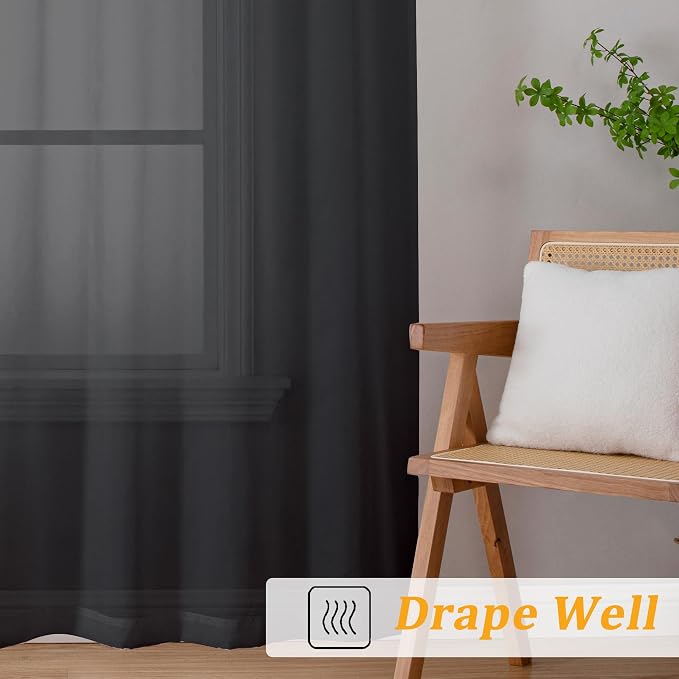 Gwine Black Sheer Curtains 120 Inches Long 2 Panels Set, Extra Long Sheer Black - Image 6