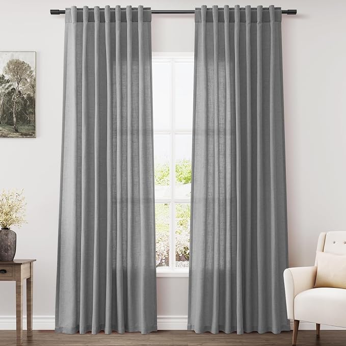 Nanspring Dark Grey Linen Curtains 80 Inches Long by Nanspring