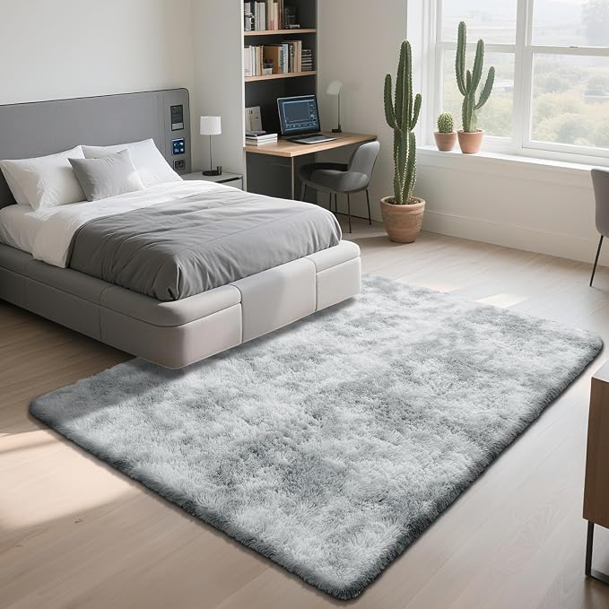 Fluffy Rug Shaggy Area Rug, Mottling Grey 3x5 Area Rugs - Image 3