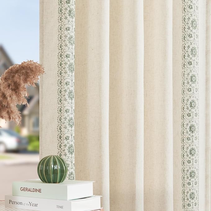 jinchan Weslie Boho Curtains for Bedroom 4 Panel Set Sage Green Vintage Floral - Image 8