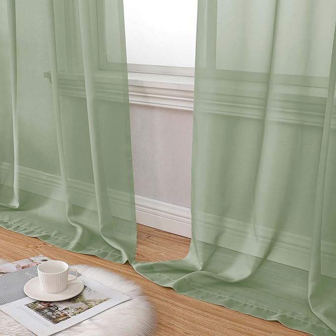 Sage Green Sheer Curtains 84 Inches Long 2 Panels Set - Image 8