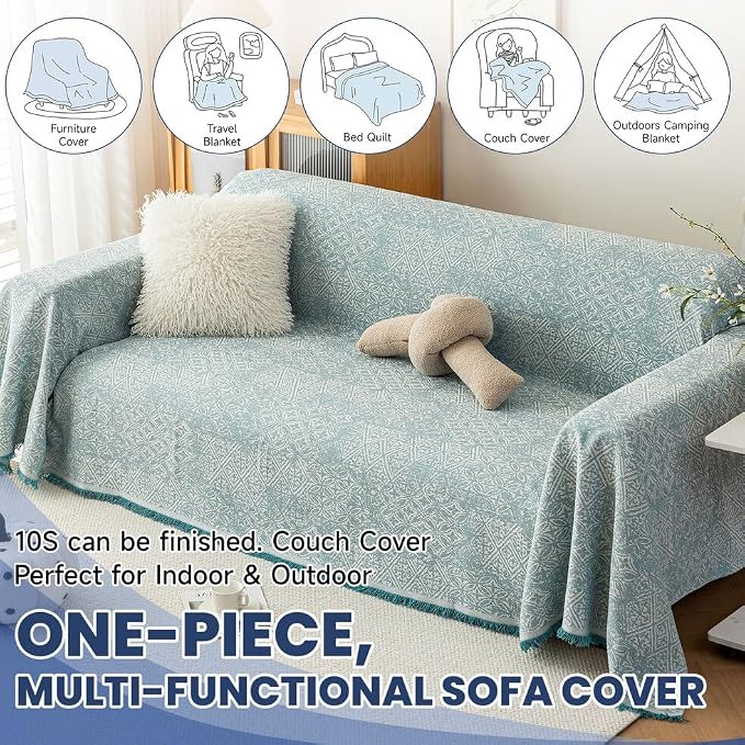 ROOMLIFE Blue Couch Cover Boho Sofa Covers - Image 7