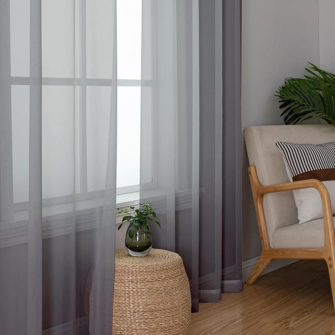 Lecloud Sheer Curtain Panels Set 96" Inches Long, Solid Voile Light Filtering - Image 7