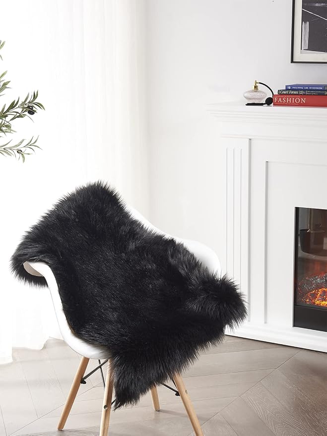 SERISSA Soft Faux Sheepskin Fur Rug Black Fluffy Area Rug Shag Rug Carpets - Image 3