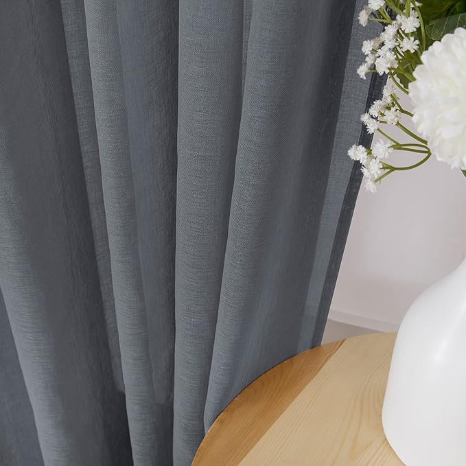 Tollpiz Sheer Curtains Living Room Linen Textured Curtain Sheers Light - Image 3