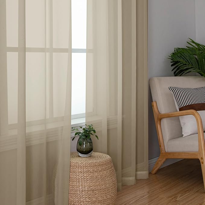 Lecloud Taupe Sheer Curtains 90 Inches Long 2 Panels, Elegant Light Filtering - Image 4