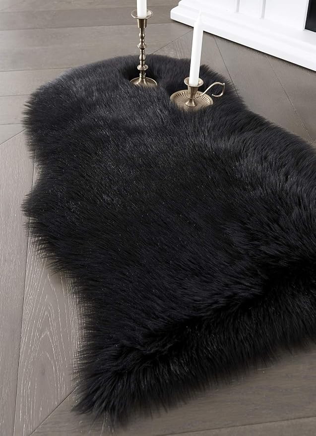 SERISSA Soft Faux Sheepskin Fur Rug Black Fluffy Area Rug Shag Rug Carpets - Image 7