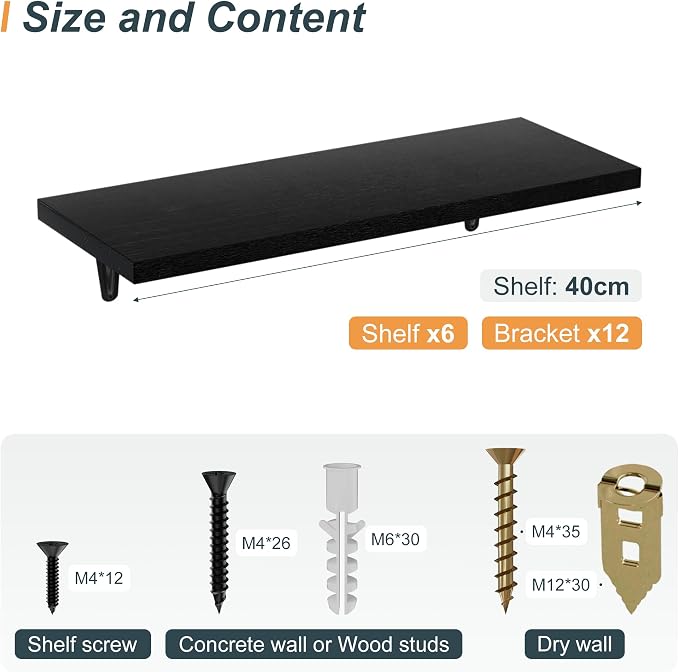 SKYSEN Floating Shelves for Wall Set of 6, 15.7in Wood Wall Shelf for Decor - Image 3