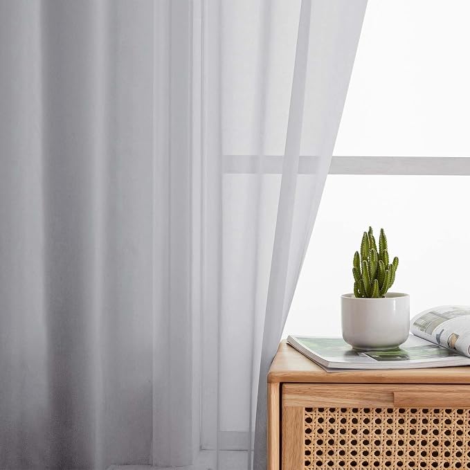 Light Grey Sheer Curtain for Bedroom Living Room 78 Inches Long 2 Panels Set - Image 6