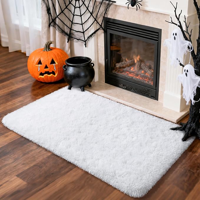 Merelax Fluffy Rug Shaggy Area Rug, Snow White 2x4 Small Rugs - Image 7