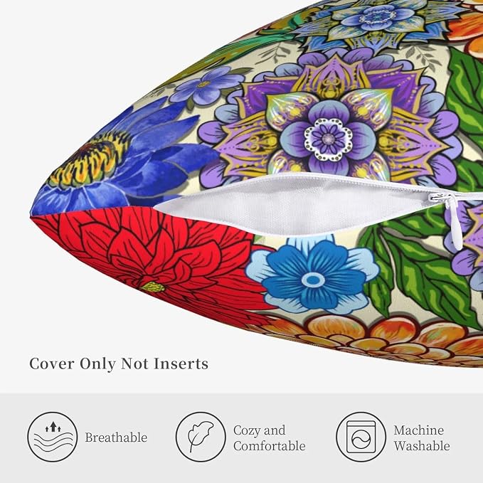 Colorful Boho Mandala Floral Throw Pillow Covers 18x18 Set of 2, Spring Easter - Image 8