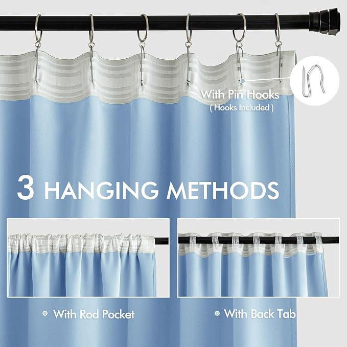 MIULEE Sky Blue Back Tab Blackout Curtain 96 Inch Long 2 Panels Set - Image 3