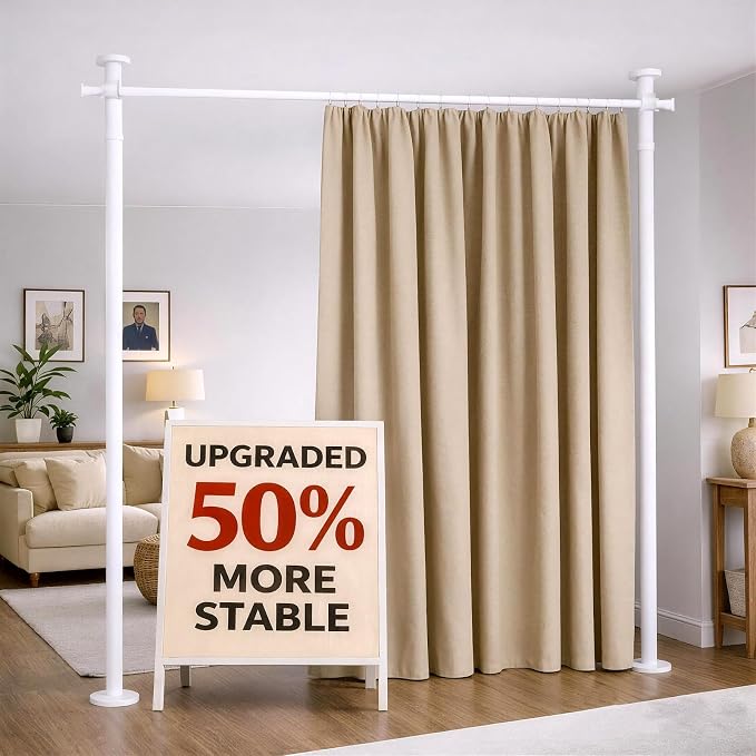 No Drill Curtain Rods for Room Divider, Adjustable Tension Rod 35-100" W x by gonnrly