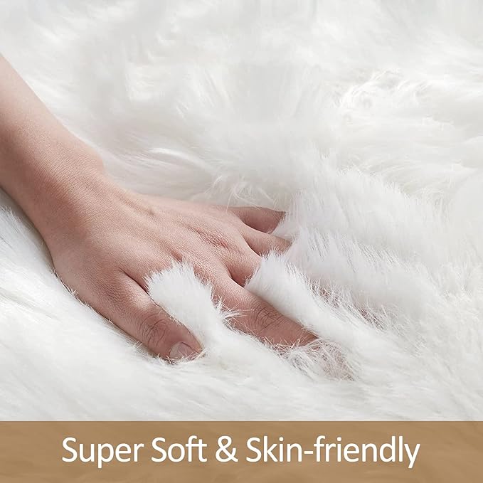 Sheepskin Faux Fur Rug 4x6 White Fur Rug - Image 5