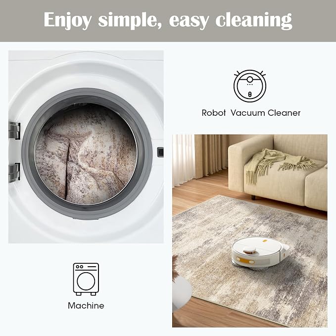 10x12 Washable Area Rug for Bedroom: Modern Low-Pile Texture Carpets - Image 6