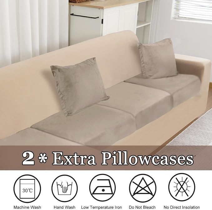 NAISI Sectional Couch Cover 4 Pieces Velvet Separate Couch Cushion Covers L - Image 4