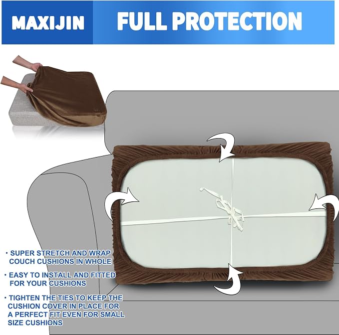 MAXIJIN Velvet Stretch Seat Cushion Covers Couch Cushion Cover - Image 4